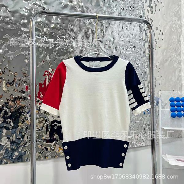 women's t-shirt designer chaopai tb2022 summer new style college contrast color sleeve knitted short women's simple loose t-shirt, White
women's t-shirt designer chaopai tb2022 summer new style college contrast color sleeve knitted short women's simple loose t-shirt, White