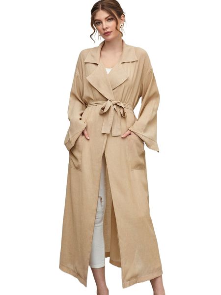 lapel neck drop shoulder patched pocket slit hem belted coat m887#, Black
lapel neck drop shoulder patched pocket slit hem belted coat m887#, Black