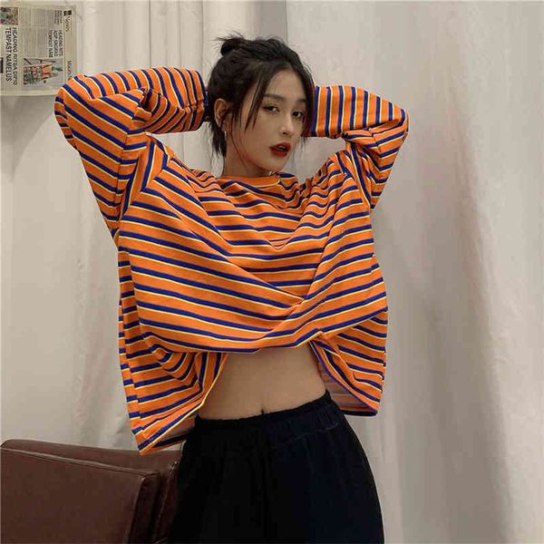 2 colors 3 sizes loose vintage colorful striped long seleeve oneck women tshirts 210426, White
2 colors 3 sizes loose vintage colorful striped long seleeve oneck women tshirts 210426, White