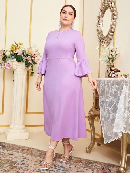 plus keyhole neck pearls beaded trim dress i0c4#, Black
plus keyhole neck pearls beaded trim dress i0c4#, Black