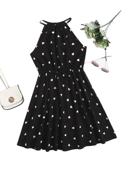 plus heart print halter dress 90zf#, Black
plus heart print halter dress 90zf#, Black