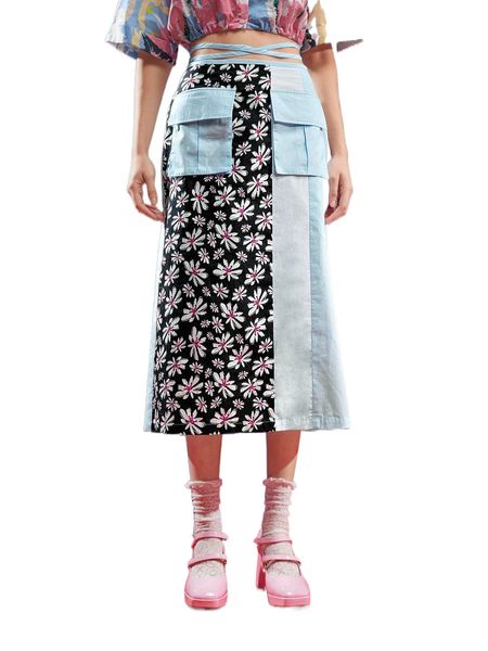 x apipoj high waist color block floral print flap pocket tie back skirt 14vx#, Black
x apipoj high waist color block floral print flap pocket tie back skirt 14vx#, Black