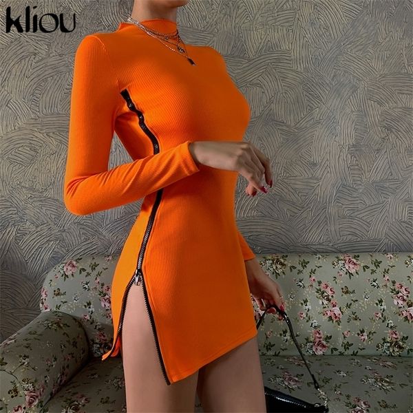 kliou woman fashion ribbed neon orange bodycon harajuku streetwear mini dress side opening zipper design dress female y200418, Black;gray 
kliou woman fashion ribbed neon orange bodycon harajuku streetwear mini dress side opening zipper design dress female y200418, Black;gray