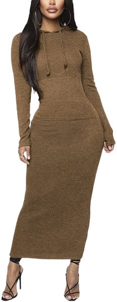 women's solid bodycon long sleeves maxi hoodie dress with pockets c48e#, Black;gray
women's solid bodycon long sleeves maxi hoodie dress with pockets c48e#, Black;gray