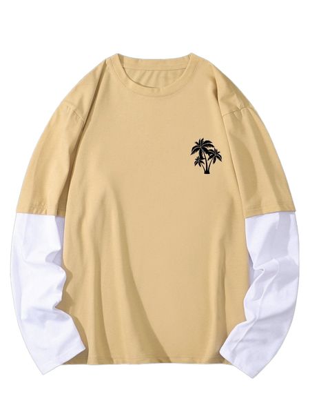 men tropical print 2 in 1 tee b4ig#, White;black 
men tropical print 2 in 1 tee b4ig#, White;black