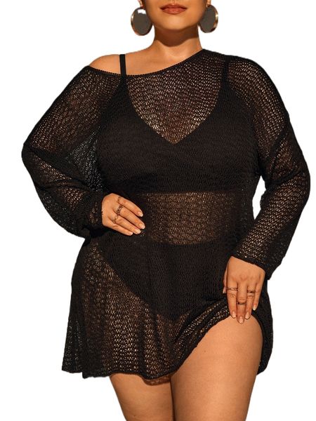 plus drop shoulder cover up without bikini f4il#, Black
plus drop shoulder cover up without bikini f4il#, Black