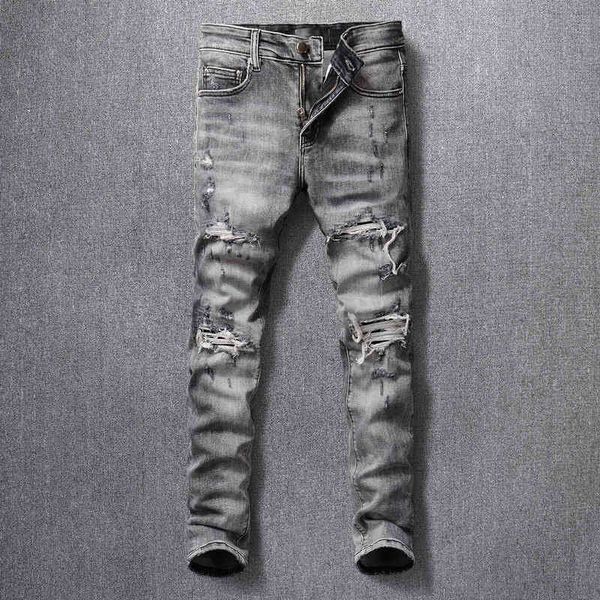 men's jeans smoke gray small straight jeans men's tattered and worn slim fit little foot fashion brand american pants xg8v, Blue
men's jeans smoke gray small straight jeans men's tattered and worn slim fit little foot fashion brand american pants xg8v, Blue