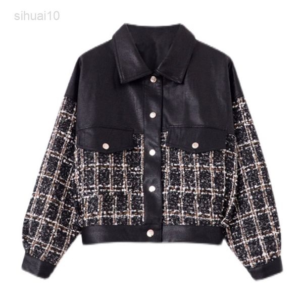 leather jacket women short winter loose plaid pattern stitching pu leather motorcycle suit long sleeve female tij l220725, Black
leather jacket women short winter loose plaid pattern stitching pu leather motorcycle suit long sleeve female tij l220725, Black