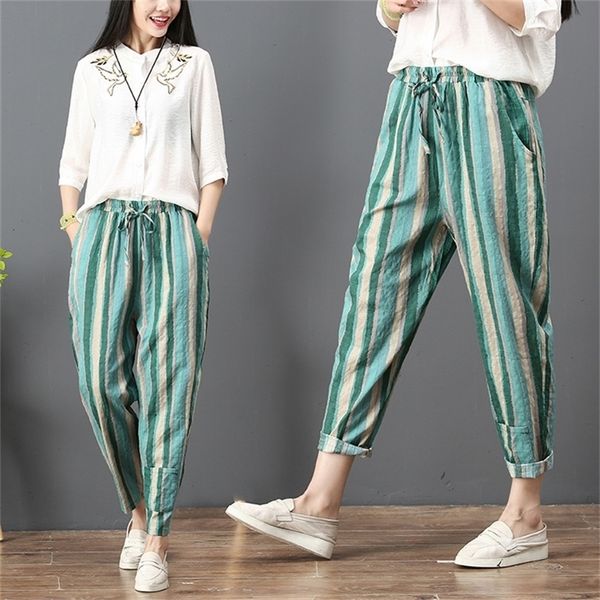 fashion summer women ankle length pants elastic waist loose cotton linen pants vintage color striped harem pants plus size 210412, Black;white
fashion summer women ankle length pants elastic waist loose cotton linen pants vintage color striped harem pants plus size 210412, Black;white