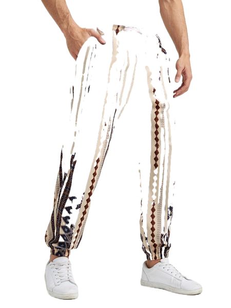 men geo graphic drawstring pants c95a#, Black