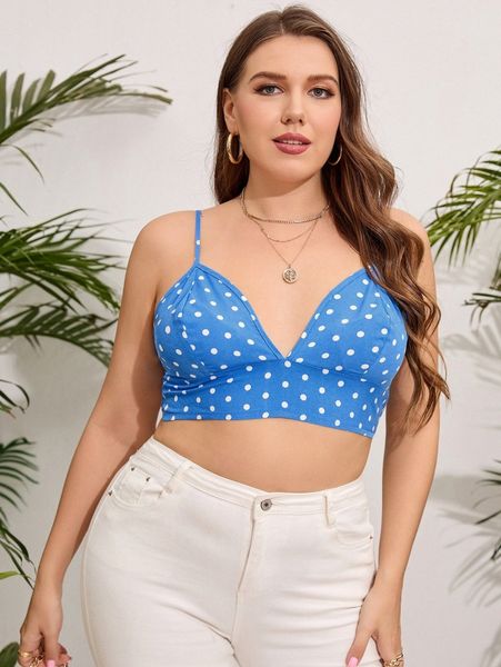 plus polka dot shirred crop cami a5ij#, Black