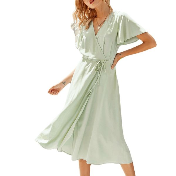 casual dresses women's fashion v-neck pure color holiday style lace-up dress green, Black;gray
casual dresses women's fashion v-neck pure color holiday style lace-up dress green, Black;gray