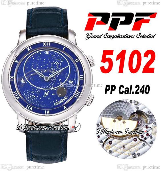ppf 5102 celestial grand complication a240 automatic mens watch 3d engraved steel case sky blue dial leahter strap super edition puretime pt, Slivery;brown
ppf 5102 celestial grand complication a240 automatic mens watch 3d engraved steel case sky blue dial leahter strap super edition puretime pt, Slivery;brown