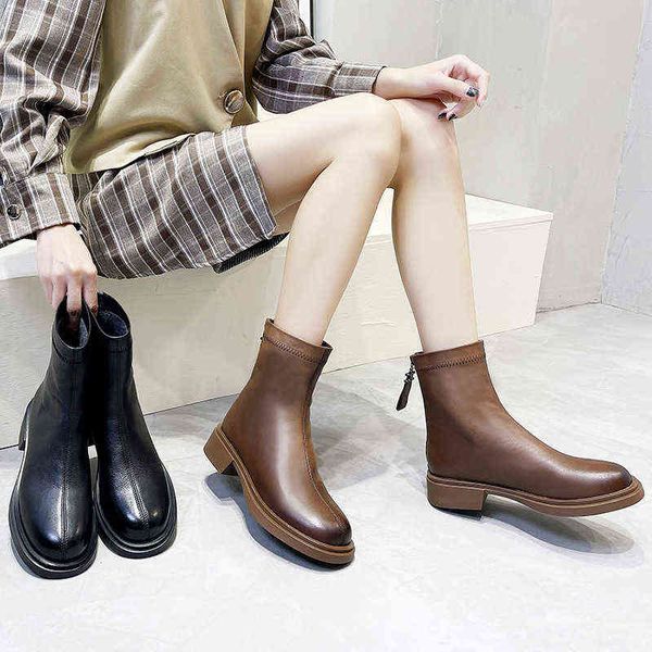 suede thick soled fall 2022 new leather martin women's short boots, Black
