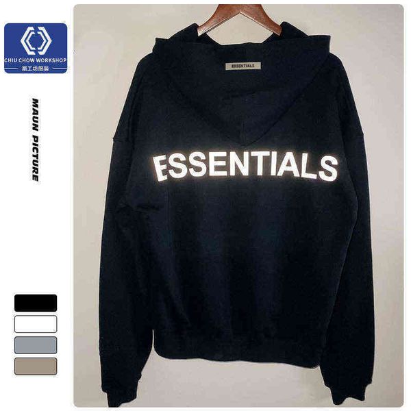 essentials reflective print hoodie simple solid color men's ladies sweet college style sweater winter casual jogging hoodies, Black