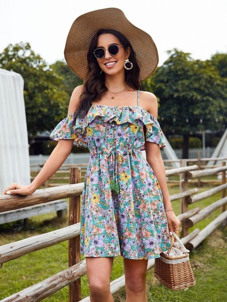 allover floral print cold shoulder ruffle trim tassel tie dress i7vc#, Black;gray
allover floral print cold shoulder ruffle trim tassel tie dress i7vc#, Black;gray