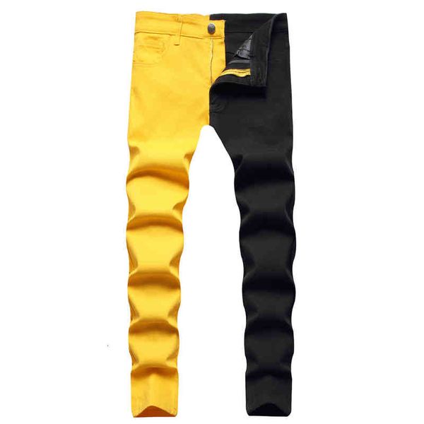men's jeans 2022 men's jeans korean fashion splicing slim fit casual pants tt9f, Blue