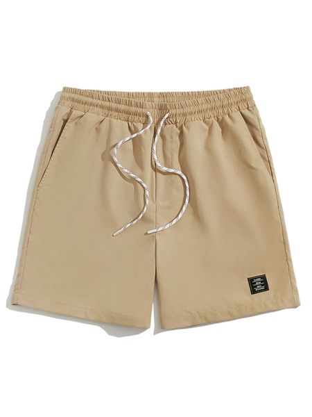 men solid patched detail drawstring waist shorts a9lh#, White;black