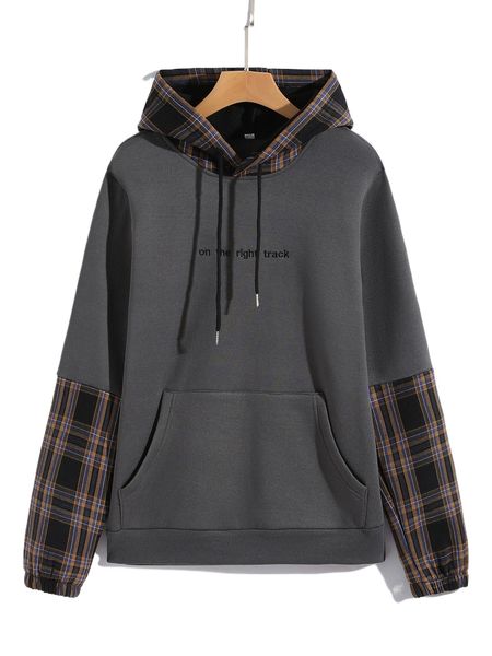 men slogan embroidered tartan kangaroo pocket drawstring thermal hoodie y13o#, Black
men slogan embroidered tartan kangaroo pocket drawstring thermal hoodie y13o#, Black