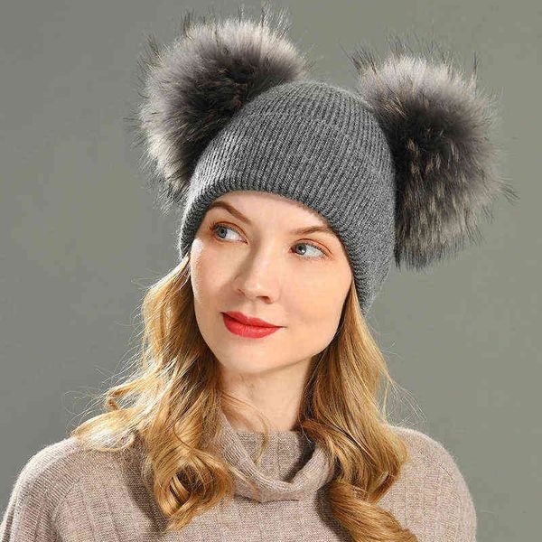 large hairball hat fur pom poms spring hats for women wool knitted hats cap j220722, Blue;gray
large hairball hat fur pom poms spring hats for women wool knitted hats cap j220722, Blue;gray