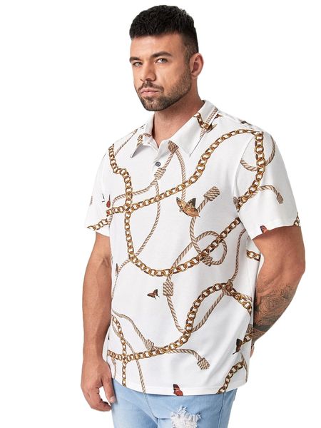 extended sizes men chain & butterfly print polo shirt m0lj#, White;black