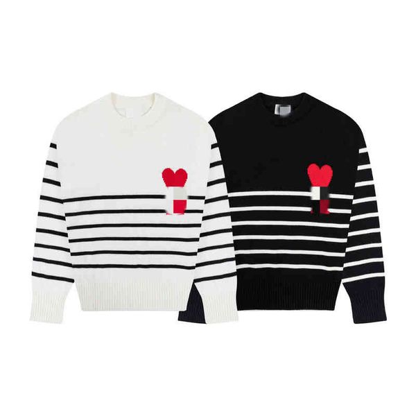 autumn and winter casual daily men's women's same love stripe round neck knitted sweater, White;black
autumn and winter casual daily men's women's same love stripe round neck knitted sweater, White;black
