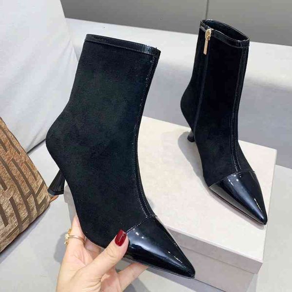 women's suede boots boots children's winter shoes pointed toe high heels splicing series, Black
women's suede boots boots children's winter shoes pointed toe high heels splicing series, Black