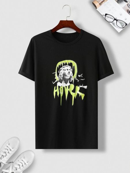 men figure & letter graphic tee y2bf#, White;black 
men figure & letter graphic tee y2bf#, White;black