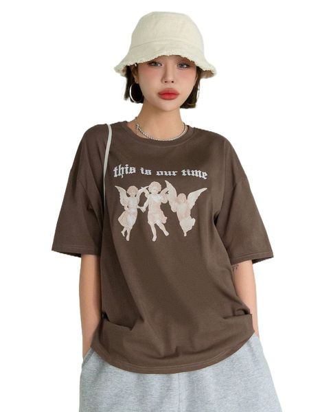 dazy slogan & angel print tee 03lm#, White 
dazy slogan & angel print tee 03lm#, White