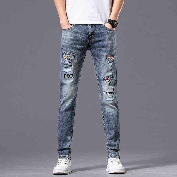 men's jeans quality boutique men's jeans spring and summer thin slim fit small feet elastic leisure trend eagle head embroidery pa, Blue
men's jeans quality boutique men's jeans spring and summer thin slim fit small feet elastic leisure trend eagle head embroidery pa, Blue