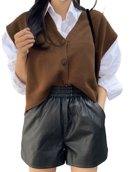 dazy button front sweater vest without shirt l02k#, White;black 
dazy button front sweater vest without shirt l02k#, White;black