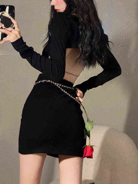 backless knitted one piece dress korean woman 2022 spring bodycon black mini dress elegant short party dress long sleeve y220413, Black;gray
backless knitted one piece dress korean woman 2022 spring bodycon black mini dress elegant short party dress long sleeve y220413, Black;gray