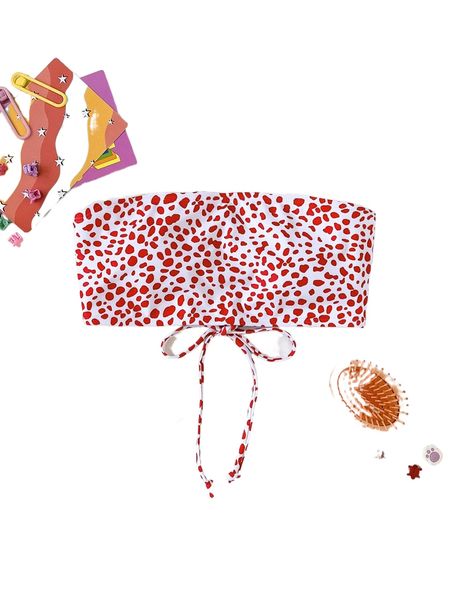 dalmatian lace-up back bandeau bikini k5wu#, White;black 
dalmatian lace-up back bandeau bikini k5wu#, White;black