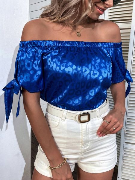 leopard jacquard tie cuff off shoulder satin blouse t8dz#, White
leopard jacquard tie cuff off shoulder satin blouse t8dz#, White