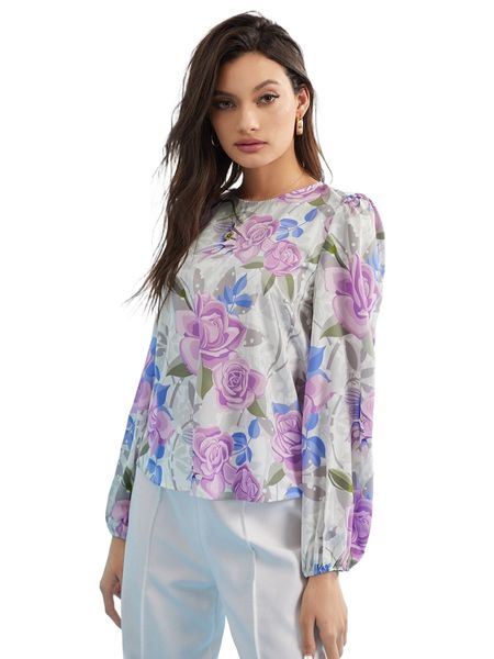x bellasyldesign floral print lantern sleeve blouse l4k0#, White 
x bellasyldesign floral print lantern sleeve blouse l4k0#, White