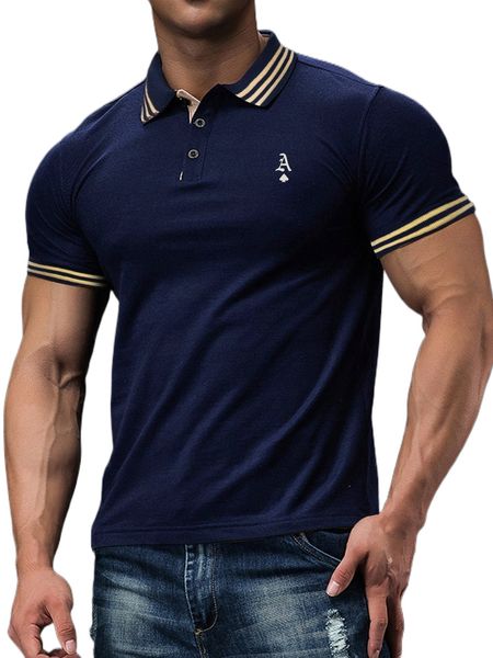 men striped & letter graphic polo shirt m2qk#, White;black