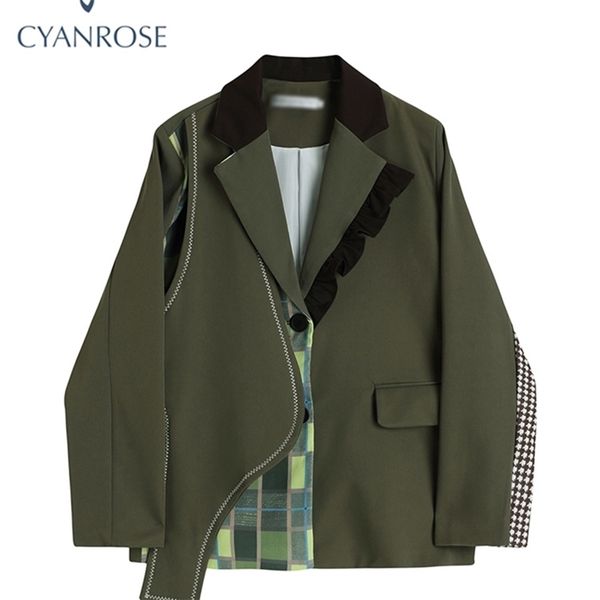 women plaid patchwork blazer loose streetwear retro fashion bf style harajukux female suit jacket single breasted lapel outwear 220513, White;black
women plaid patchwork blazer loose streetwear retro fashion bf style harajukux female suit jacket single breasted lapel outwear 220513, White;black