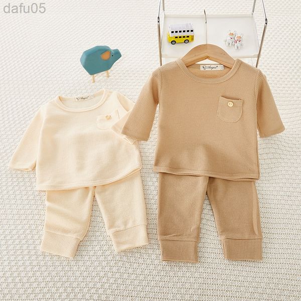 2022 newborn spring clothes toddler girls boys long sleeves solid nightwear clothes set cotton and pants fit pocket pajama set l220808, White 
2022 newborn spring clothes toddler girls boys long sleeves solid nightwear clothes set cotton and pants fit pocket pajama set l220808, White