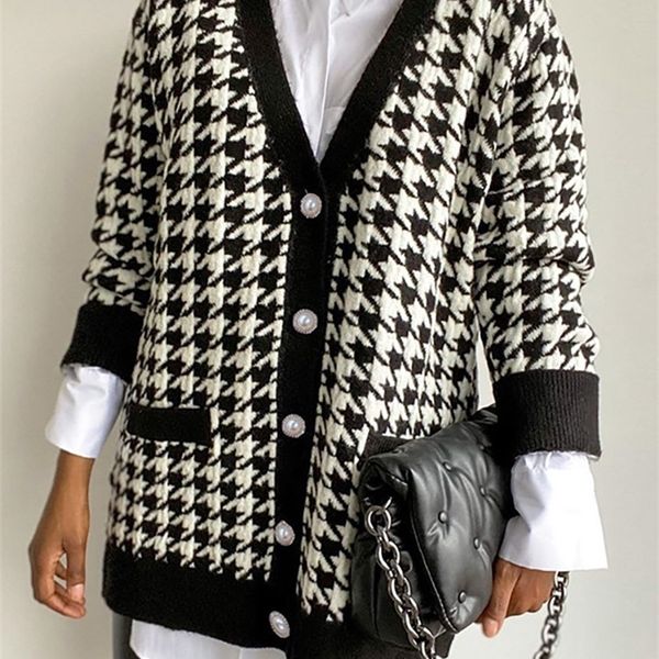 fsda v neck women button black houndstooth cardigan long sleeve sweater autumn winter knitted loose oversized jumper casual 220813, White
fsda v neck women button black houndstooth cardigan long sleeve sweater autumn winter knitted loose oversized jumper casual 220813, White