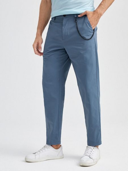 men chain detail carrot pants s94o#, Black