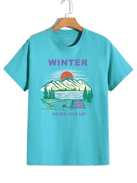 men mountain & slogan graphic tee a63m#, White;black 
men mountain & slogan graphic tee a63m#, White;black