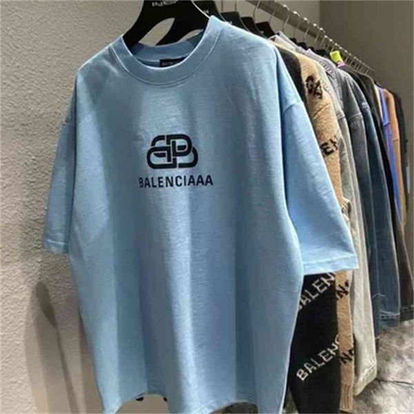 2021 spring and summer new haze blue letter lock loose short sleeve t-shirt men's women's same os shoulder version, White
2021 spring and summer new haze blue letter lock loose short sleeve t-shirt men's women's same os shoulder version, White