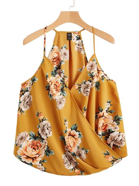 plus floral print high low cami p0qw#, Black