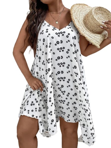 plus ditsy floral print hanky hem cami dress 60pd#, Black
plus ditsy floral print hanky hem cami dress 60pd#, Black