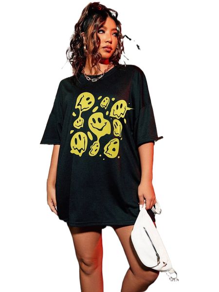 plus expression print oversized tee u8yo#, Black