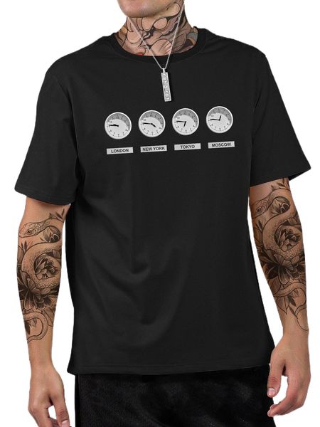 men clock & letter graphic tee f62x#, White;black 
men clock & letter graphic tee f62x#, White;black