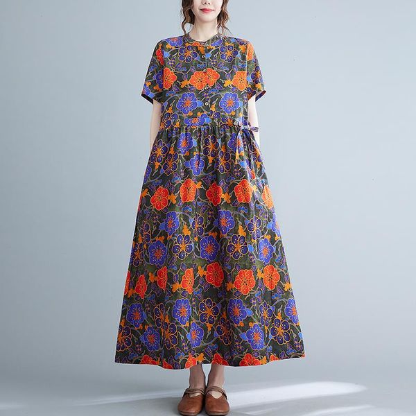 arrival print floral cotton dress linen fashion women casual summer draw string office lady work long, Black;gray
arrival print floral cotton dress linen fashion women casual summer draw string office lady work long, Black;gray