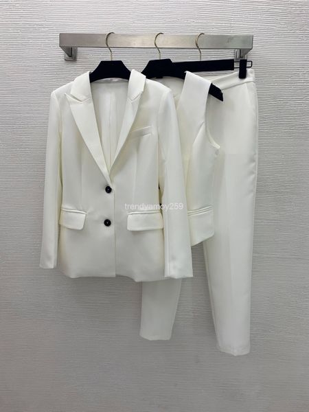women's two piece pants autumn and winter fashion workplace lapel suit coat v-shaped sleeveless vest middle waist nine point trousers t, White
women's two piece pants autumn and winter fashion workplace lapel suit coat v-shaped sleeveless vest middle waist nine point trousers t, White