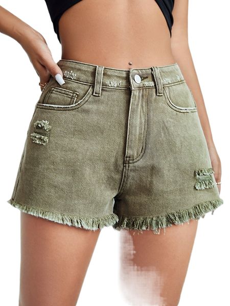 high waist ripped raw hem denim shorts 855j#, White;black
high waist ripped raw hem denim shorts 855j#, White;black