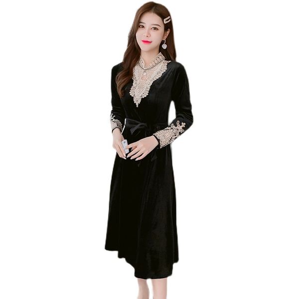 casual dresses designer autumn winter vintage velvet dress women black hollow out embroidery elegant fashion slim party, Black;gray
casual dresses designer autumn winter vintage velvet dress women black hollow out embroidery elegant fashion slim party, Black;gray